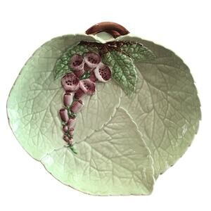 Vintage Carlton Ware Green Majolica Foxglove Leaf Candy Serving Dish England